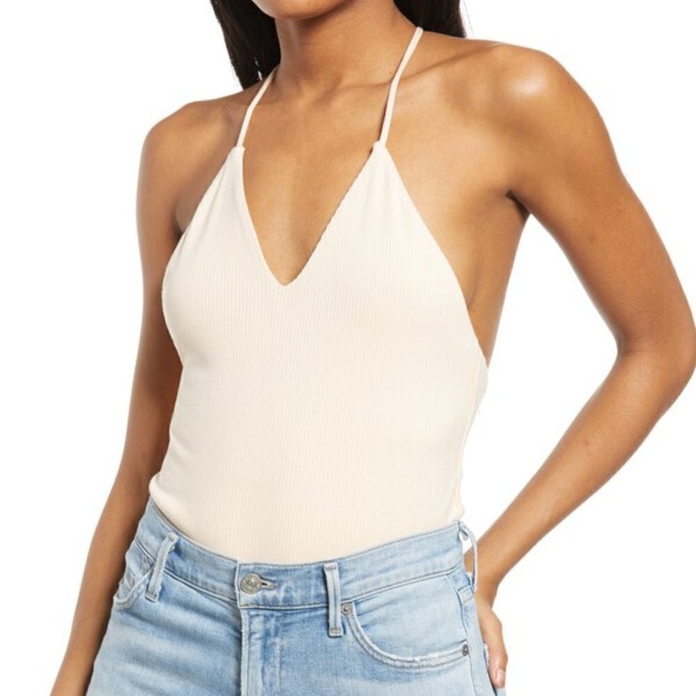 𝅺AFRM Bnwot Womens "Hara" T-Back Cream Ribbed Bodysuit